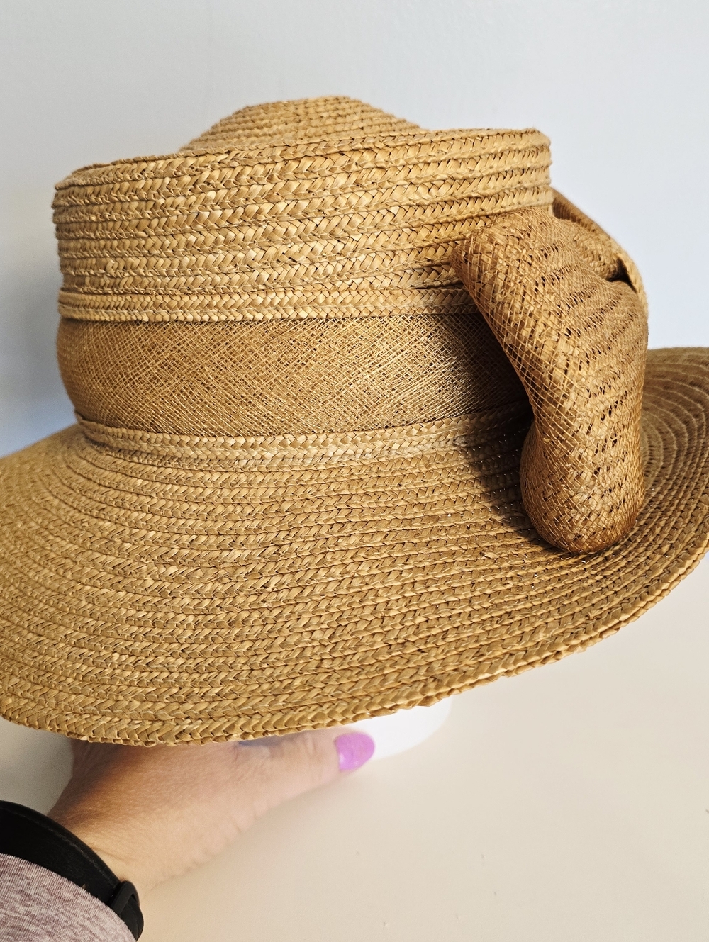 VINTAGE BETMAR Straw Hat Round Upturned Rim Bow Style #C230 - Picture 7 of 14